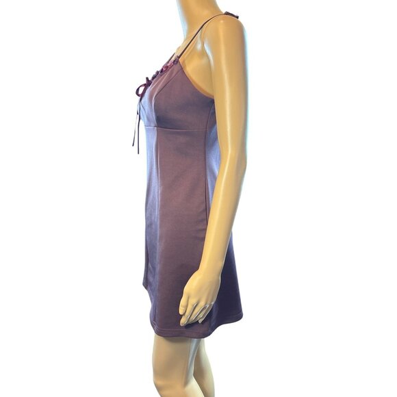 Sleeveless Slotted Ribbon Lace Trim Mini Dress Purple Bella Swan Dark Y2k - Picture 2 of 5